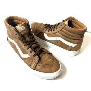 Vans Classic Sk8-Hi Tan Leather Womens Sz 9.5 Skate Shoes Mens 8 Lace Up Sneaker